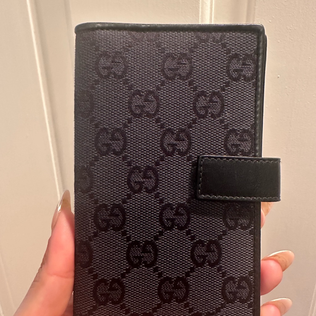 Gucci Black And Gray Monogram Passport Holder